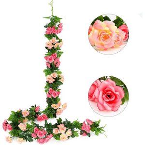 Artificial Rose Garland Vines Pink Flowers Hanging Silk Rose Vine for Wedding